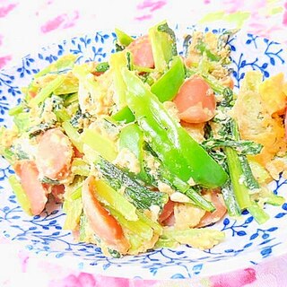 ❤ピーマンと小松菜とウィンナーの卵とじ❤